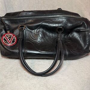 Black Embossed Leather Handbag By Valentino Garavani